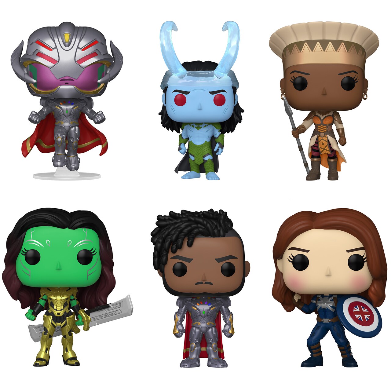 Funko Pop Marvel: What If...? Collectors Set - 6 Figure: Infinity Ultron, Frost Giant Loki, Queen General Ramonda, Gamora w/ Blade of Thanos, Infinity Killmonger Reaching, Captain Carter Stealth Suit